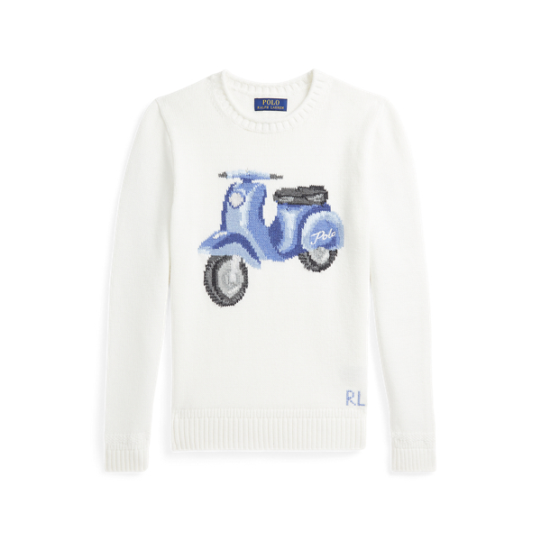 Pull en coton motif scooter en intarsia