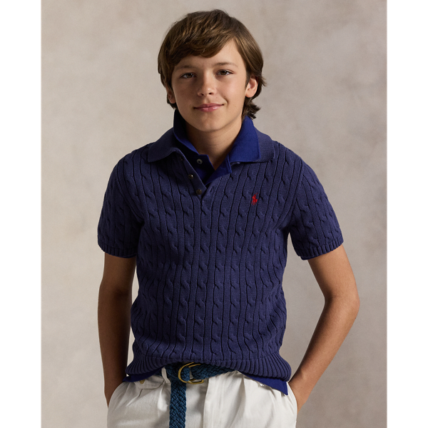 Pull torsadé à col polo en coton