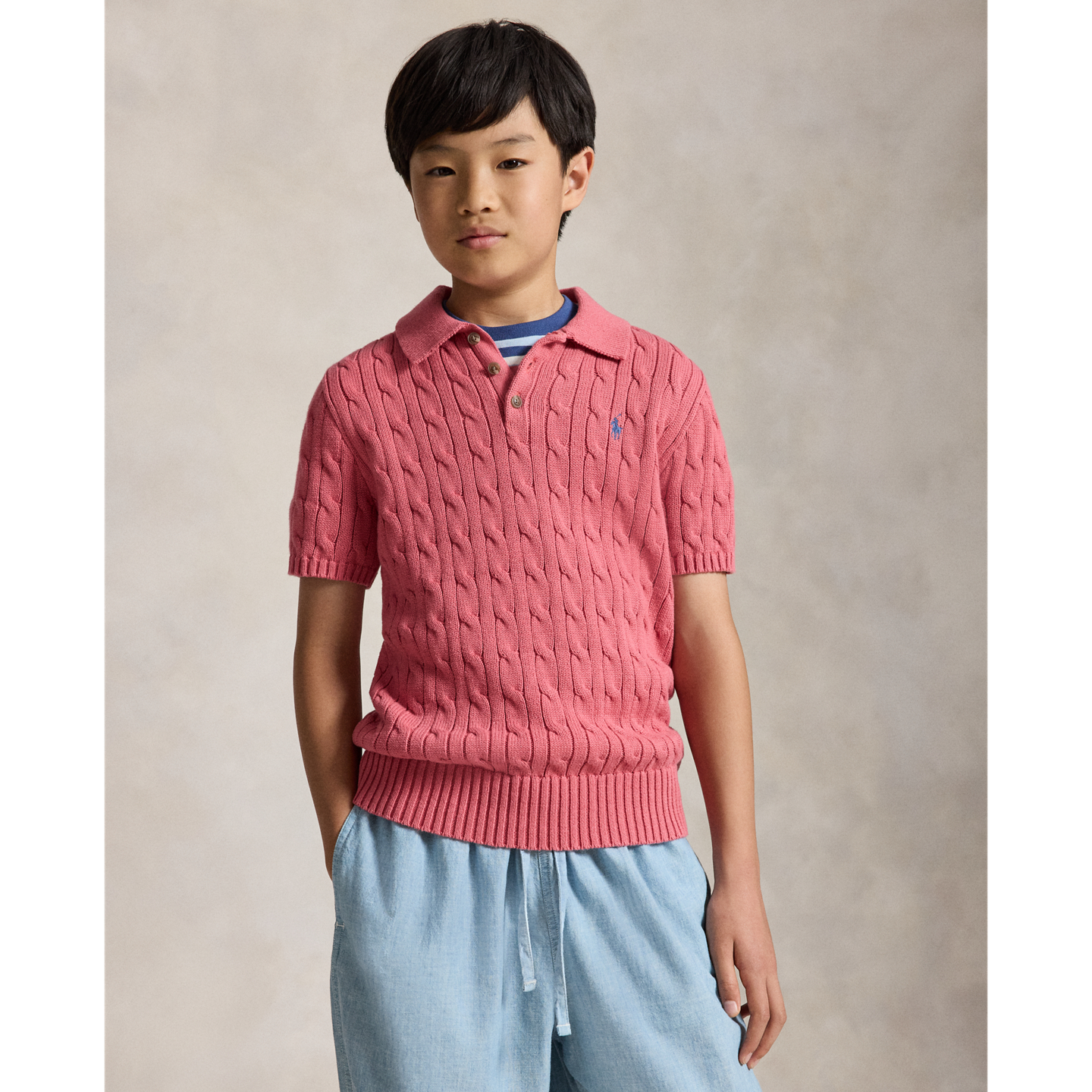 Детский свитер Ralph Lauren Cable-Knit Cotton Polo, цвет: Ягодный — фото 4