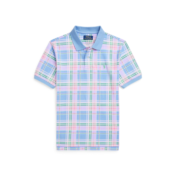 Plaid-Print Cotton Mesh Polo Shirt