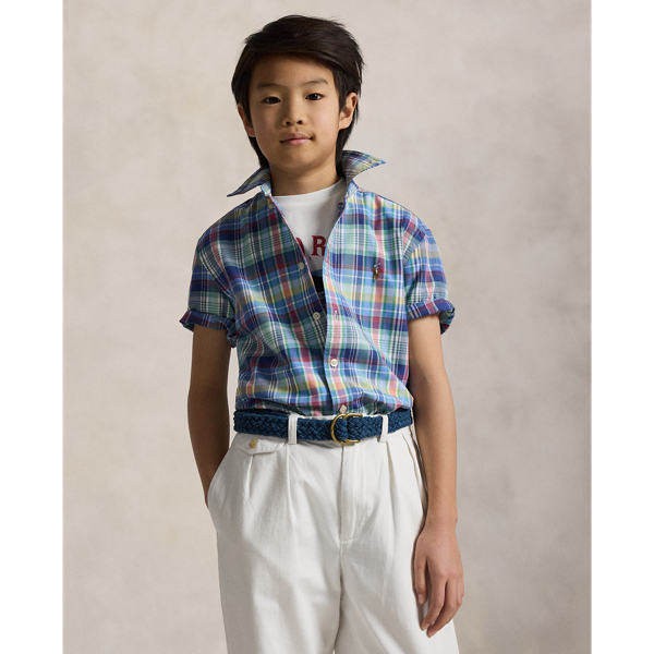 チェック コットン オックスフォード ショートスリーブ シャツ