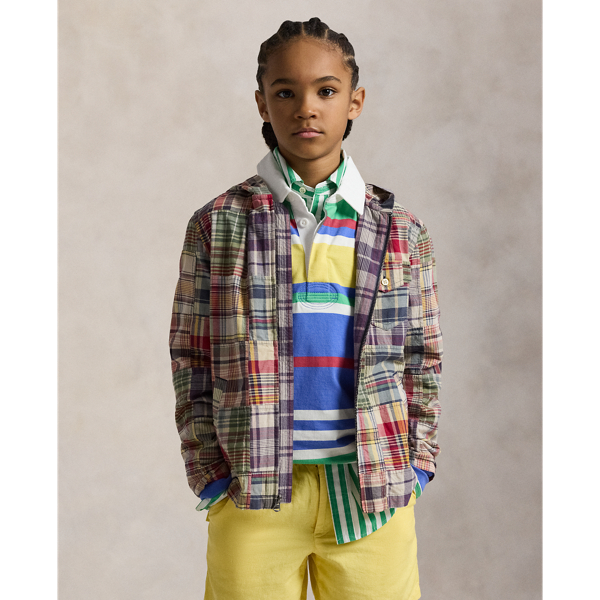 Patchwork Madras Hooded Shirt Jacket