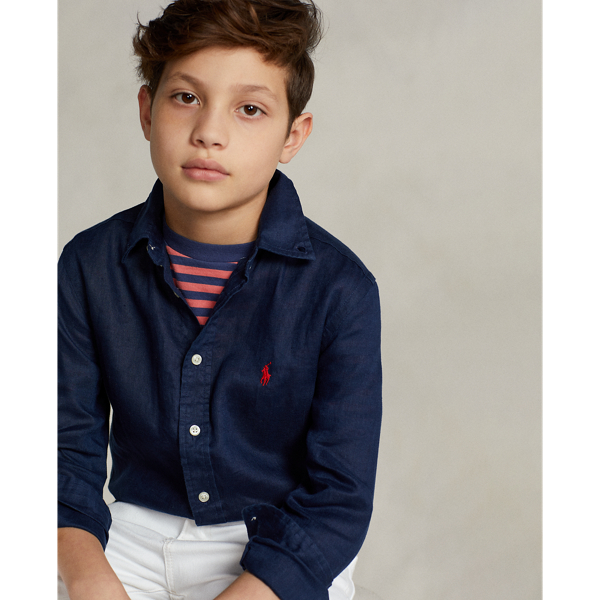 Newport Navy Linen Shirt Boys 6-14 Years 6