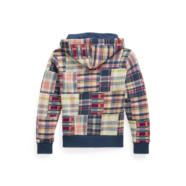 Plaid Patchwork-Print Fleece Hoodie