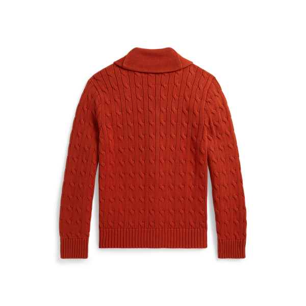 Varsity Orange Cable-Knit Cotton Shawl Cardigan Boys 8-20 2