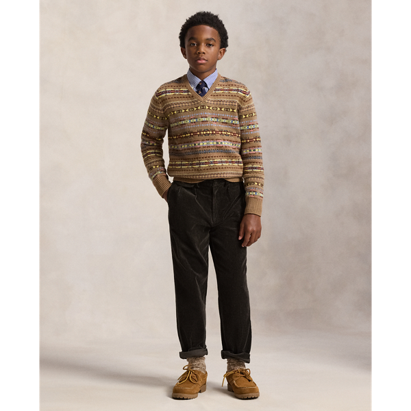 Fair Isle Wool-Cotton V-Neck Sweater