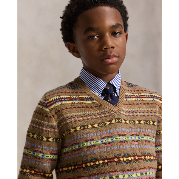 Fair Isle Wool-Cotton V-Neck Sweater