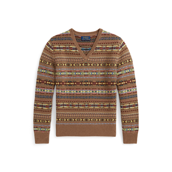 Fair Isle Wool-Cotton V-Neck Sweater