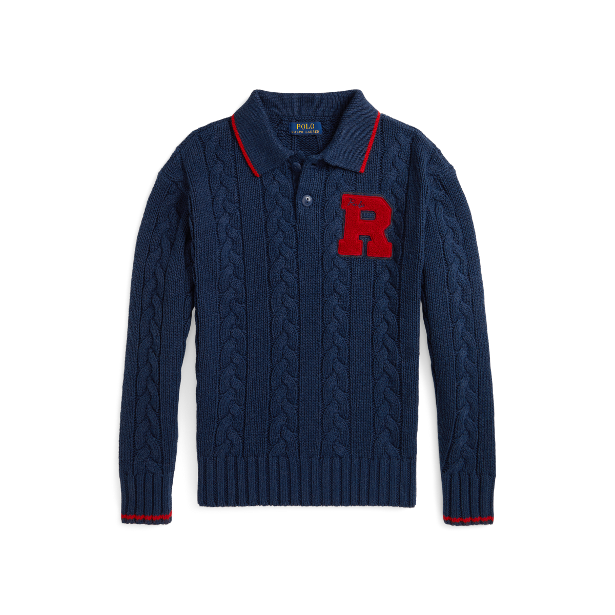 Cable-Knit Cotton Polo-Collar Sweater