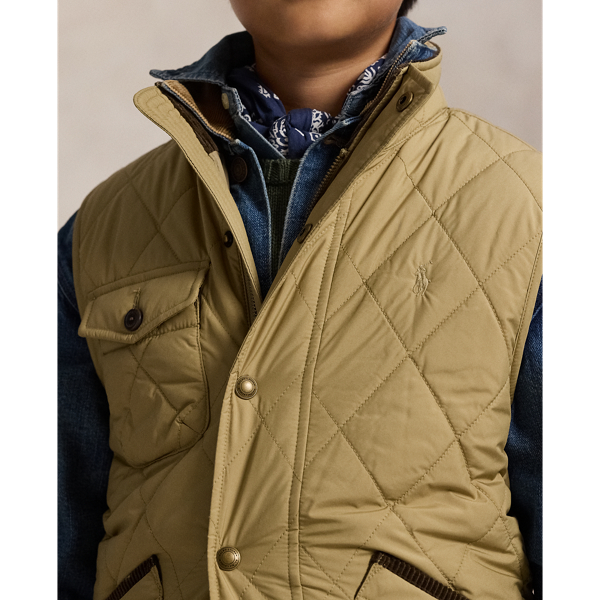 Corduroy-Trim Quilted Vest