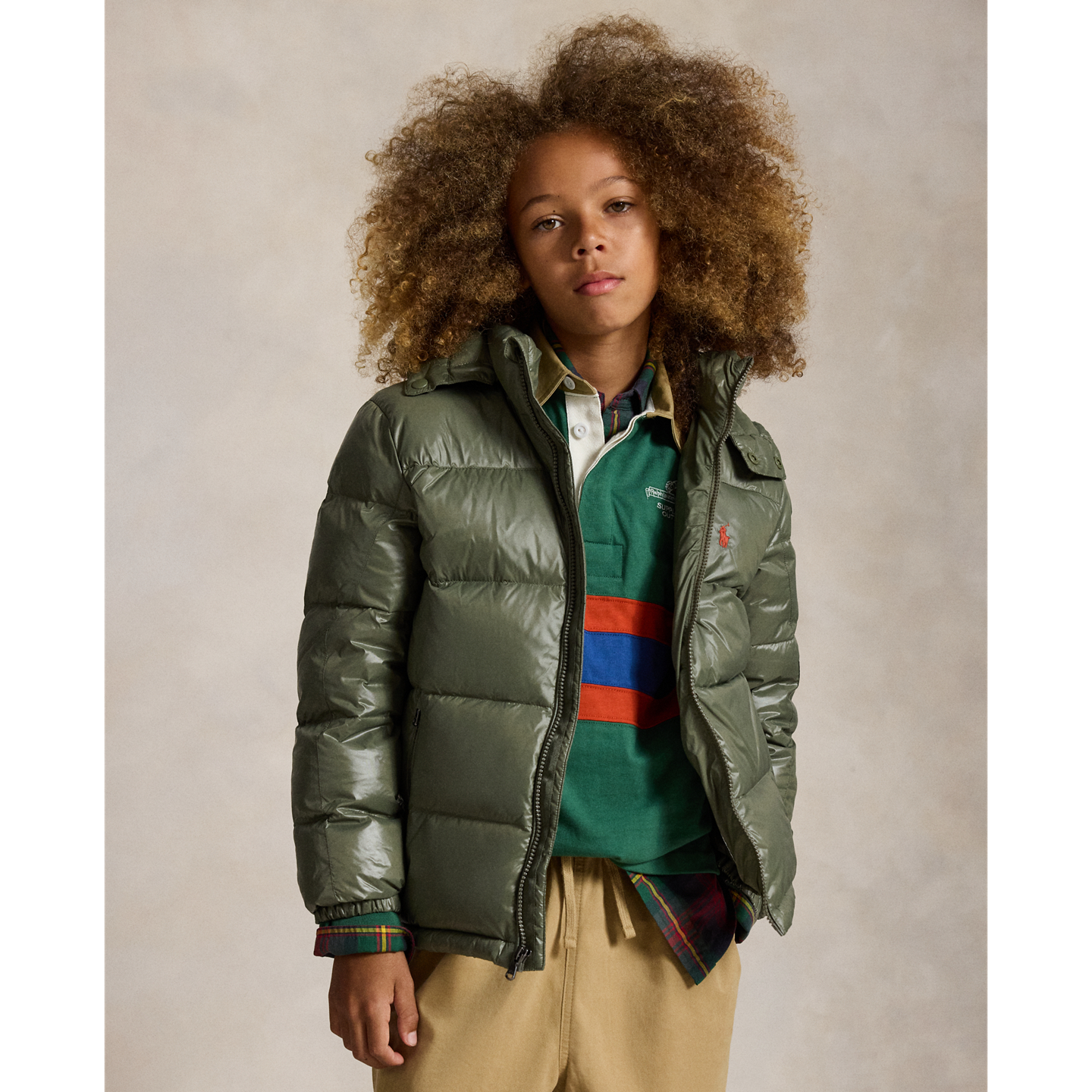 Детская куртка Ralph Lauren The Gorham Glossed Down, цвет: Оливковый — фото 4