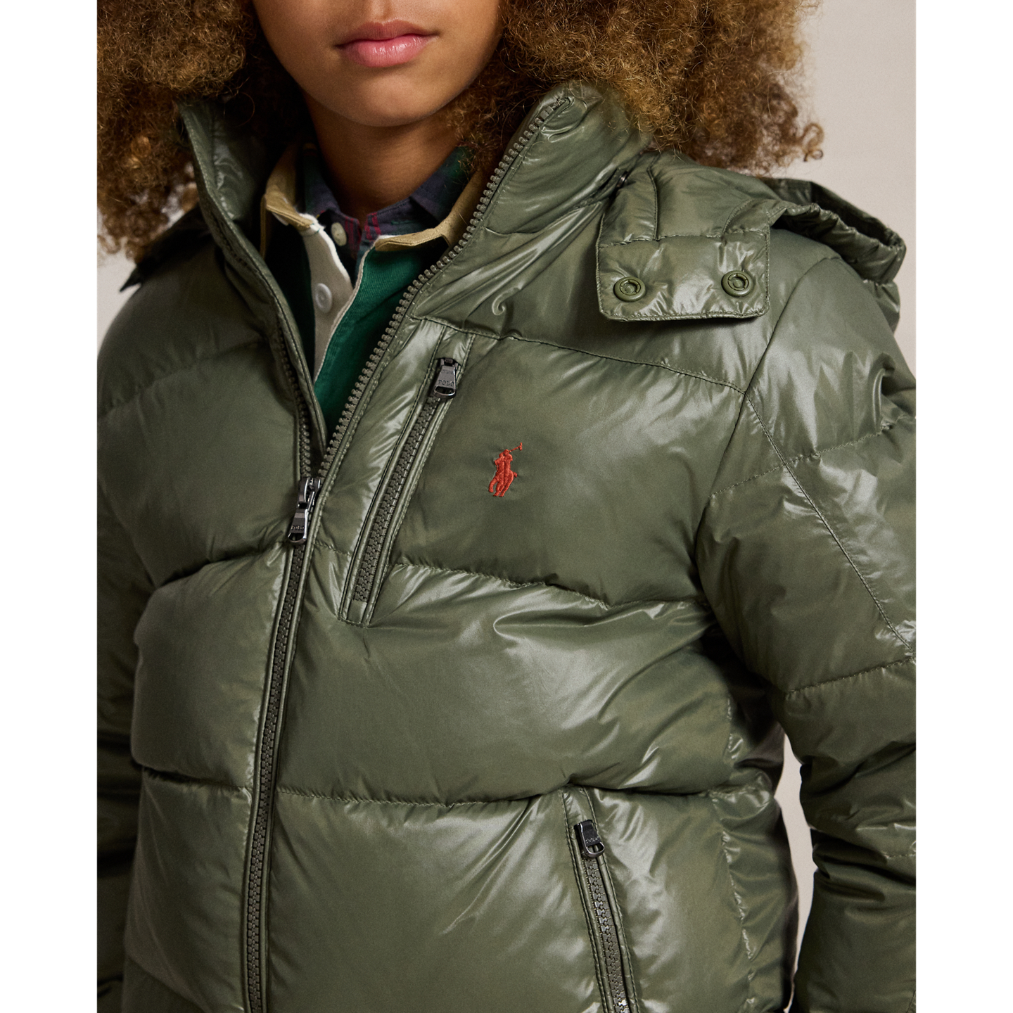 Детская куртка Ralph Lauren The Gorham Glossed Down, цвет: Оливковый — фото 3