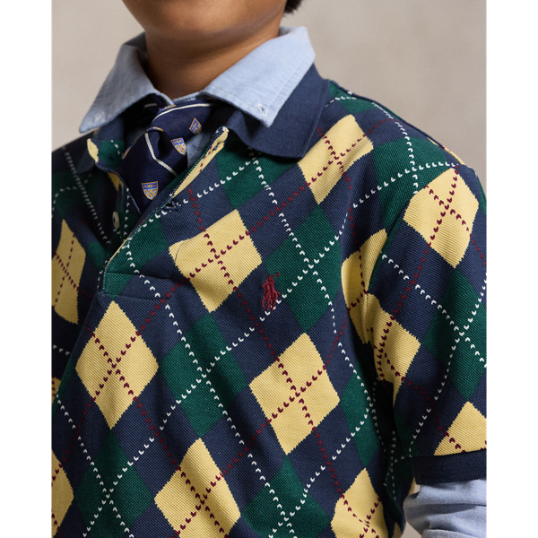 Argyle-Print Cotton Mesh Polo Shirt