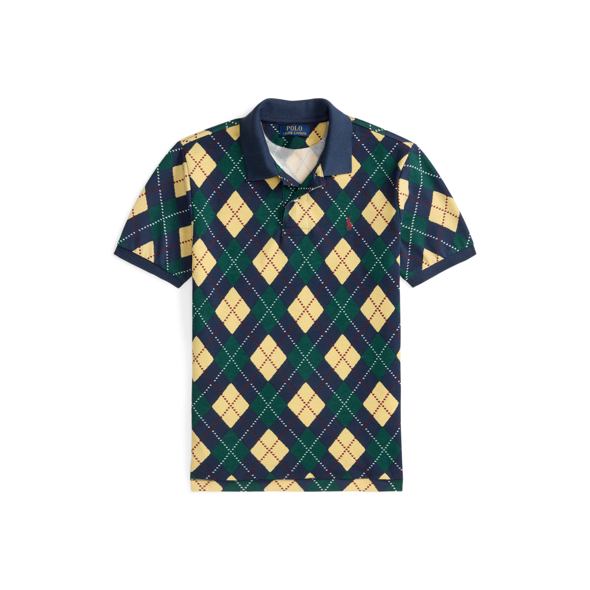 Argyle-Print Cotton Mesh Polo Shirt