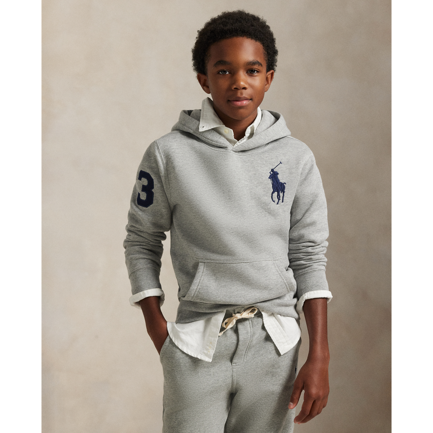 Детское худи Ralph Lauren Big Pony Fleece, цвет: Меланжевый — фото 4