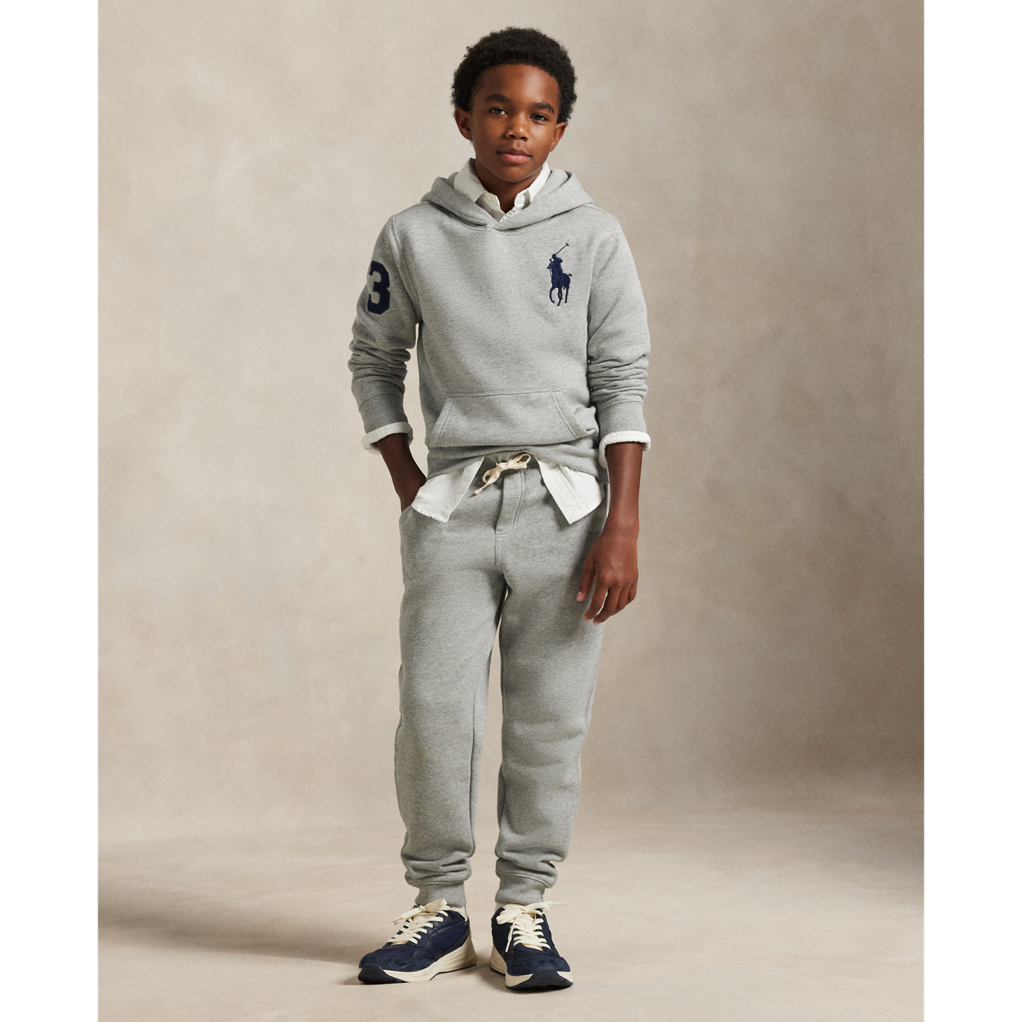Детское худи Ralph Lauren Big Pony Fleece, цвет: Меланжевый — фото 2