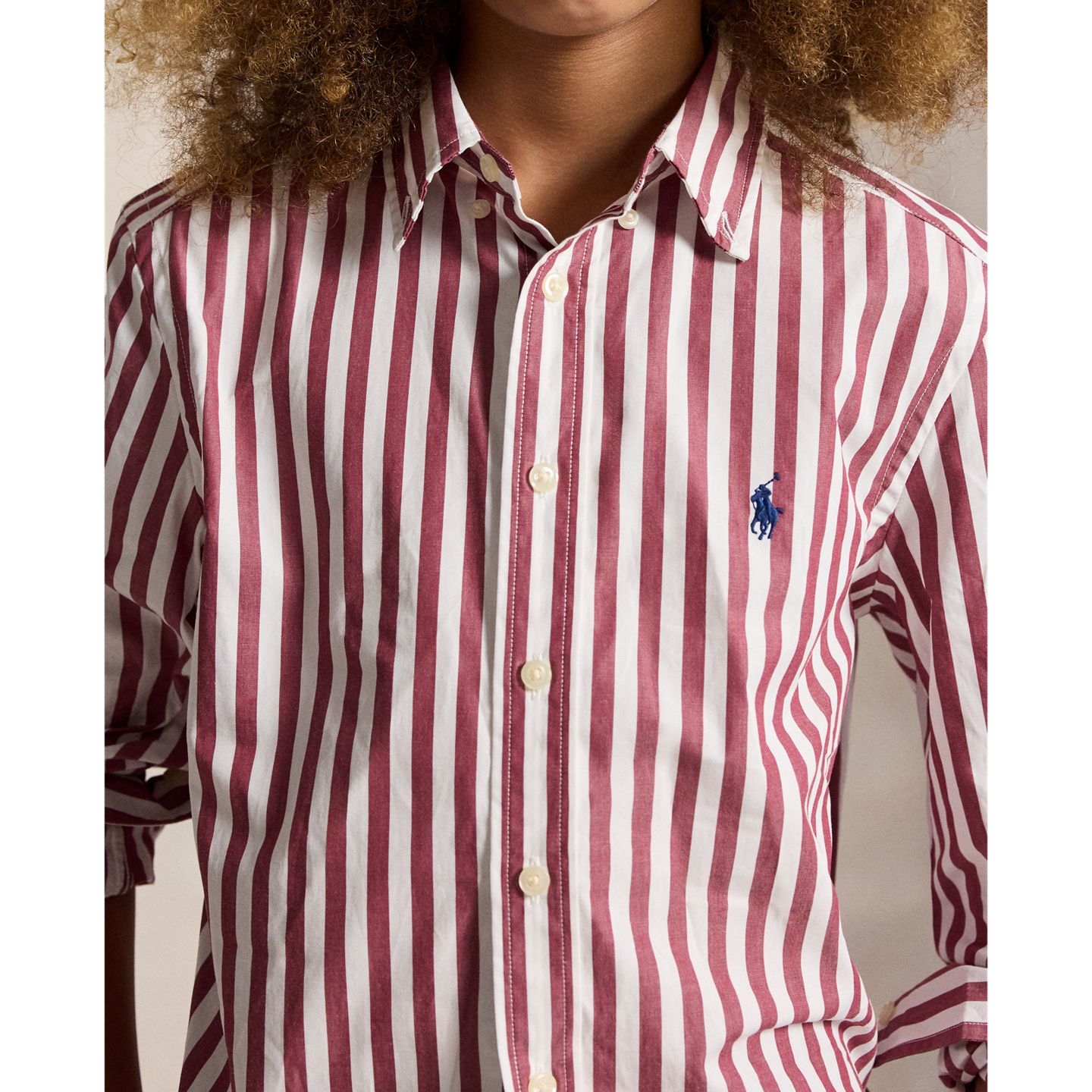 Детская рубашка Ralph Lauren Striped Cotton Poplin, цвет: Бордовый белый — фото 3