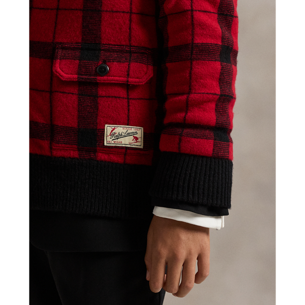 Plaid Wool Shawl-Collar Cardigan