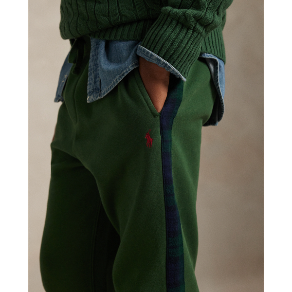 Plaid-Trim Fleece Jogger Pant