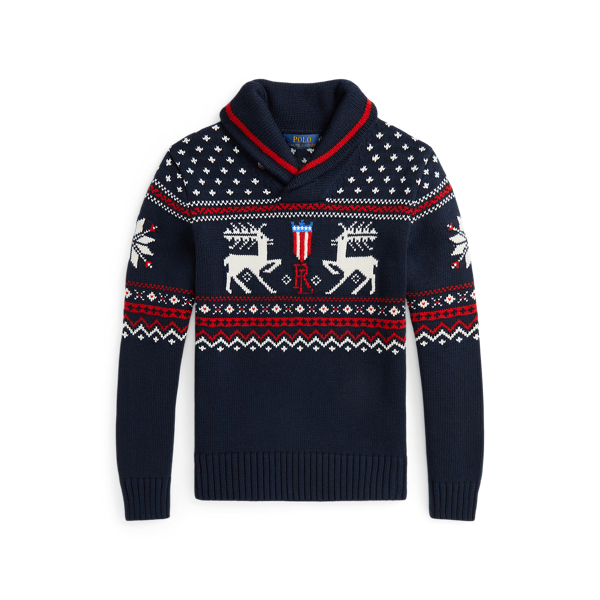 Reindeer Cotton-Blend Shawl Jumper