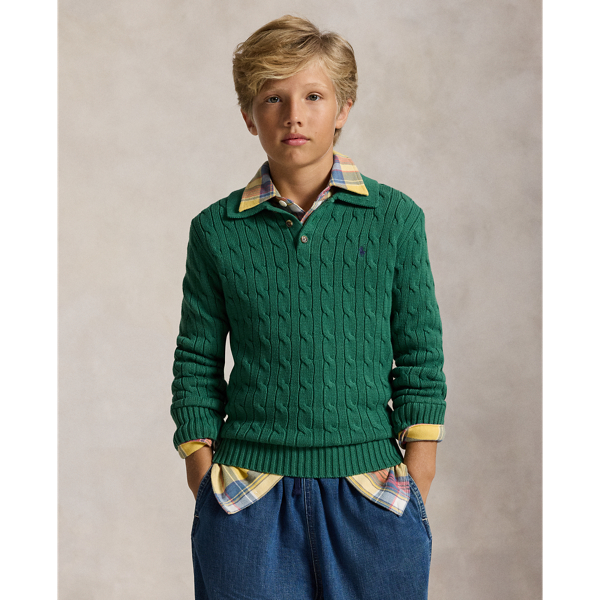 Cable-Knit Cotton Polo Jumper
