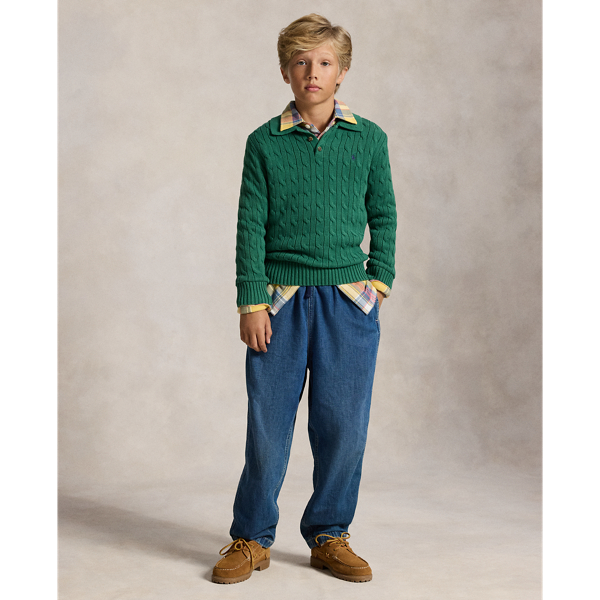 Cable-Knit Cotton Polo Jumper