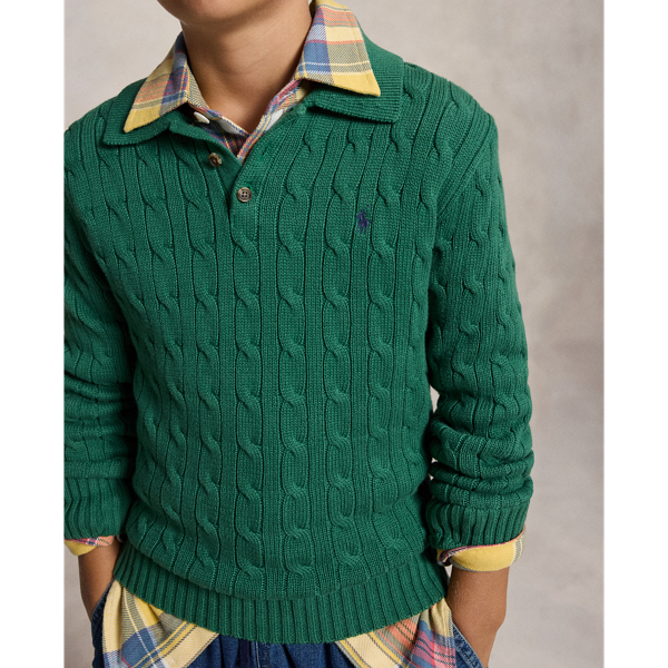 Cable-Knit Cotton Polo Jumper
