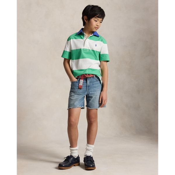 Plato Green/White Striped Cotton Short-Sleeve Rugby Shirt Boys 8-20 4