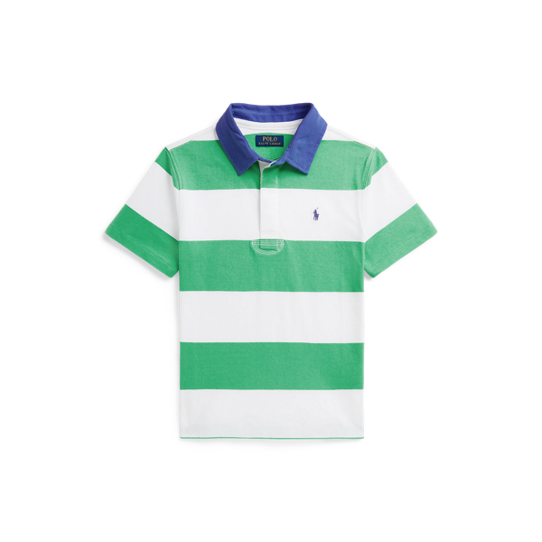 Plato Green/White Striped Cotton Short-Sleeve Rugby Shirt Boys 8-20 2
