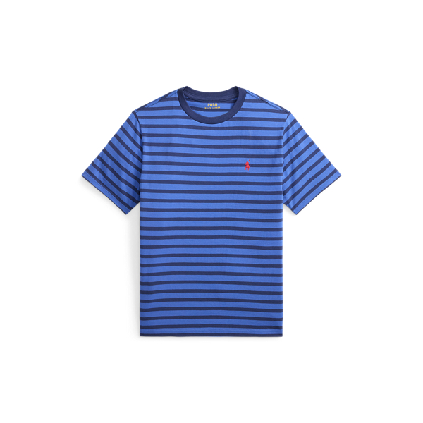 (取寄) ラルフローレン キッズ メンズ クレスト ストライプド コットン ティー (ビッグ キッド) Polo Ralph Lauren Kids men Crest Striped Cotton Tee (big Kid) New Sapphire/White Boys' Striped T-Shirts T Shirts | Ralph Lauren