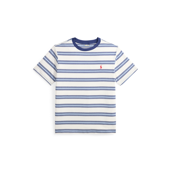 (取寄) ラルフローレン キッズ メンズ クレスト ストライプド コットン ティー (ビッグ キッド) Polo Ralph Lauren Kids men Crest Striped Cotton Tee (big Kid) New Sapphire/White Boys' Striped T-Shirts T Shirts | Ralph Lauren