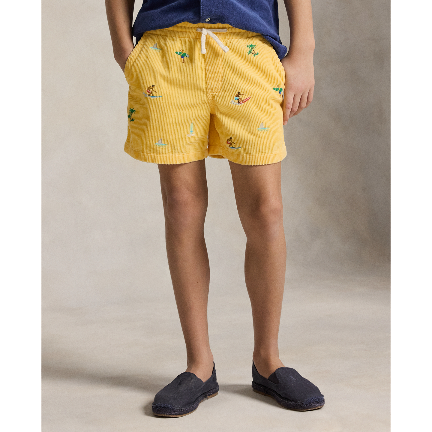 Детские шорты Ralph Lauren Polo Prepster Embroidered Corduroy, цвет: Пляжный жёлтый — фото 2