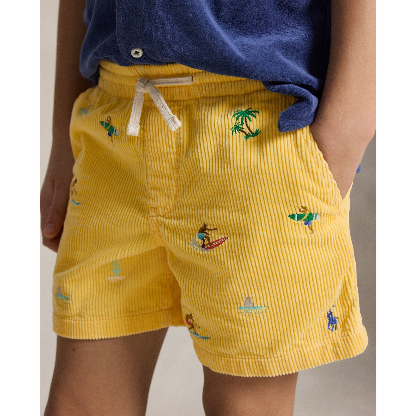 Детские шорты Ralph Lauren Polo Prepster Embroidered Corduroy, цвет: Пляжный жёлтый — фото 3