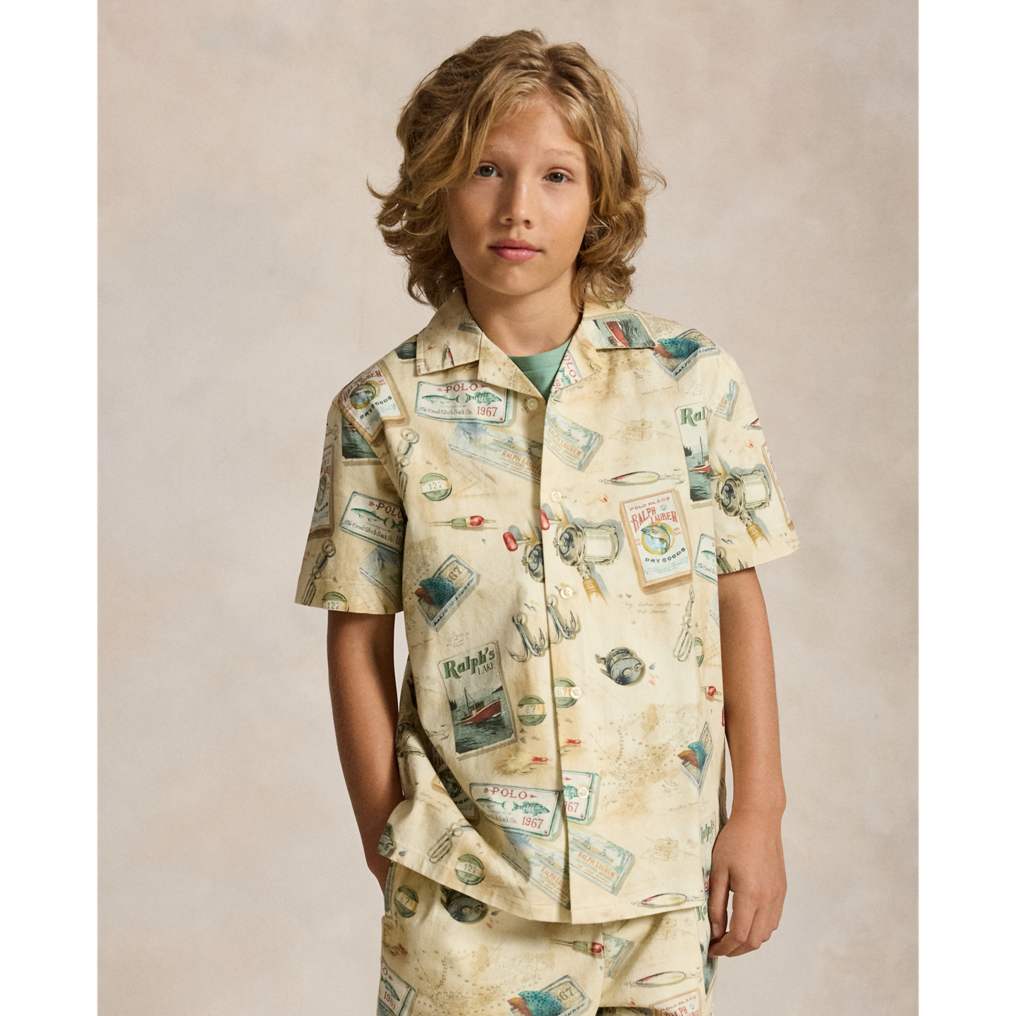 Детская рубашка Ralph Lauren Fishing-Print Stretch Chino Camp, цвет: С принтом — фото 4