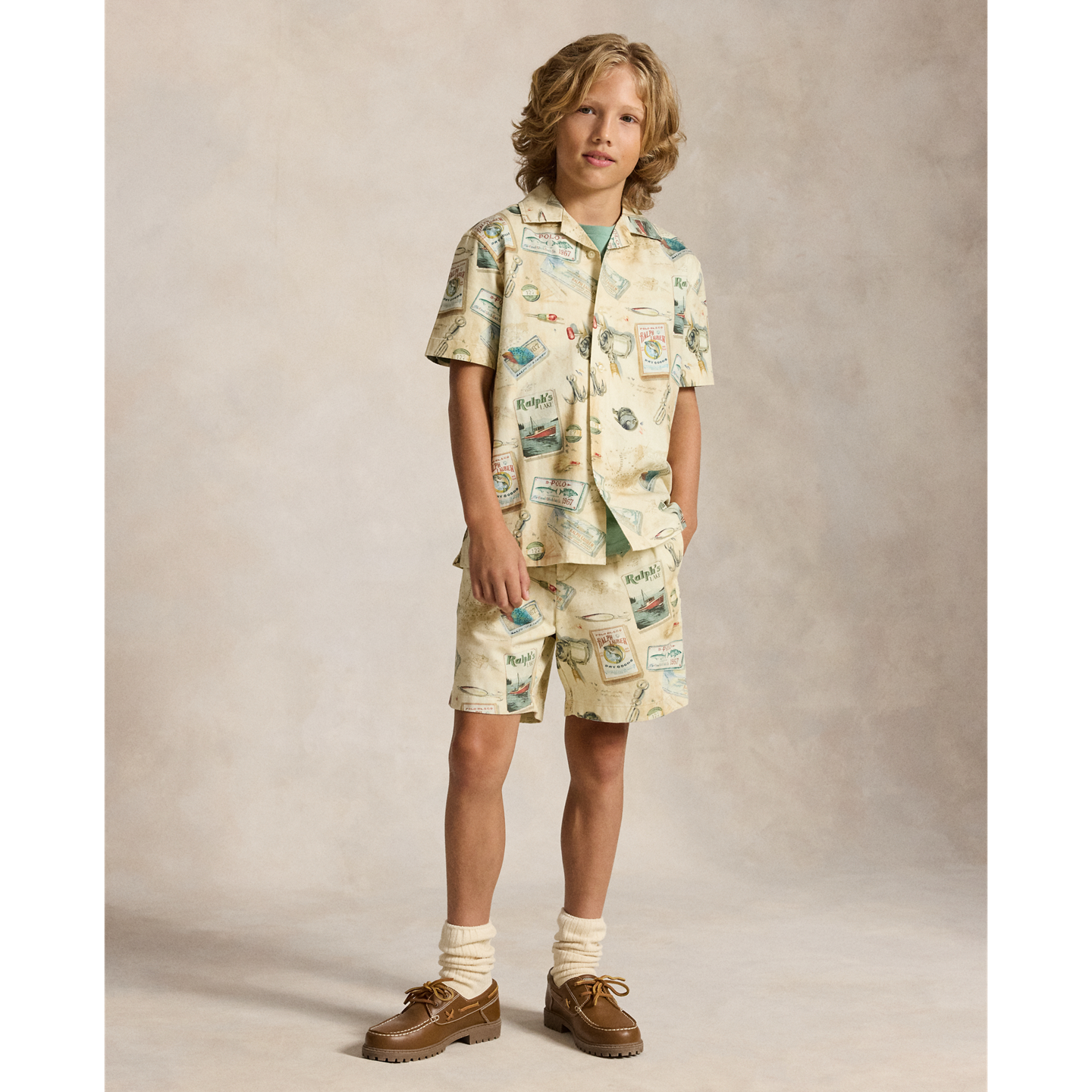 Детская рубашка Ralph Lauren Fishing-Print Stretch Chino Camp, цвет: С принтом — фото 2