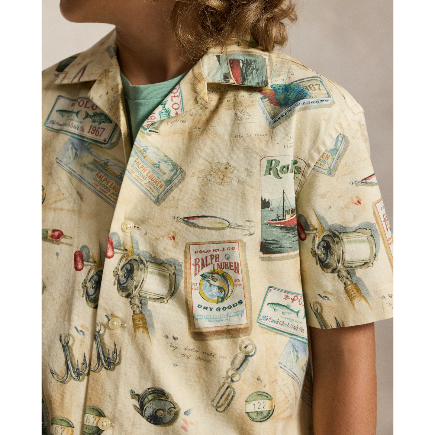 Детская рубашка Ralph Lauren Fishing-Print Stretch Chino Camp, цвет: С принтом — фото 3