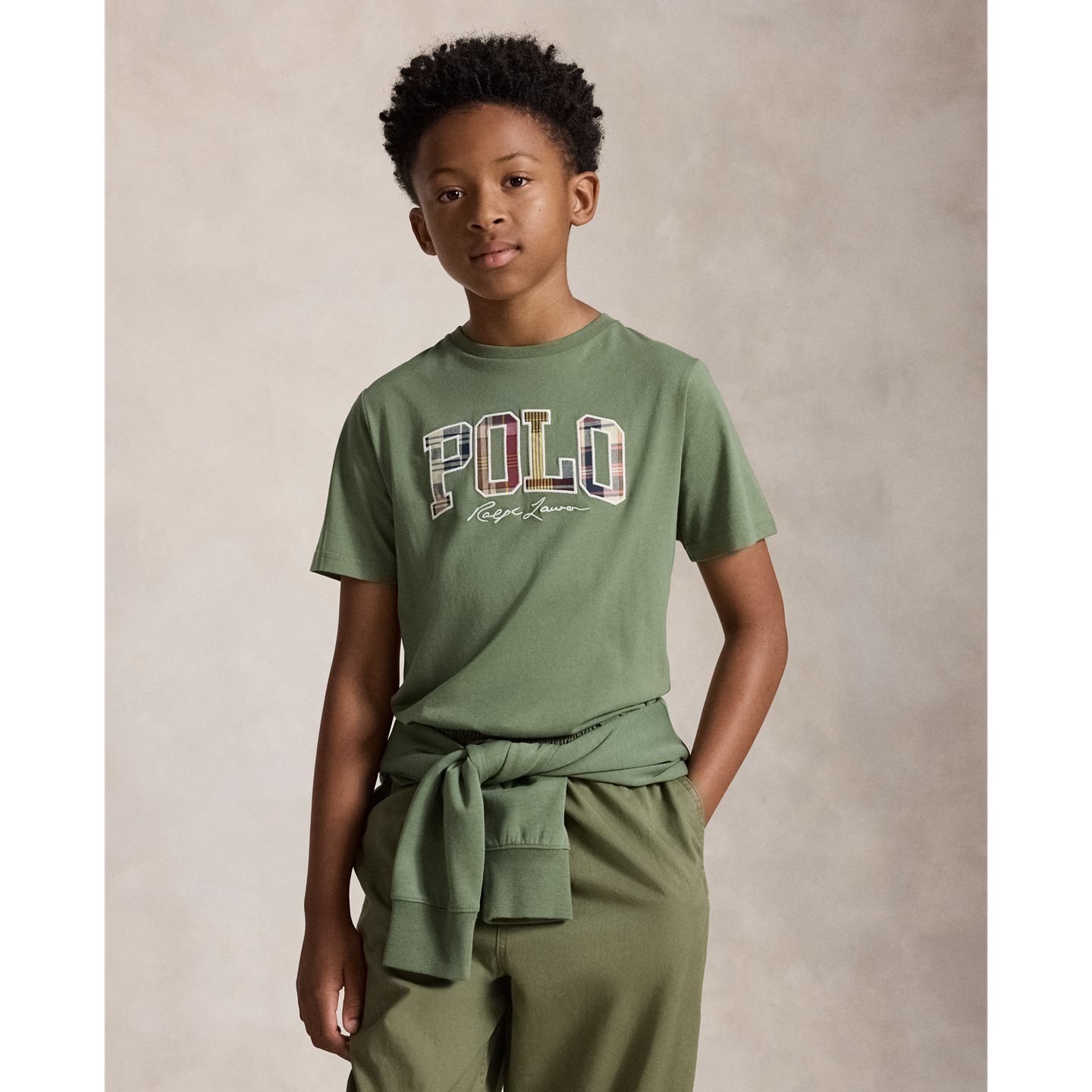 Детская футболка Ralph Lauren Madras-Logo Cotton Jersey, цвет: Зелёный — фото 4