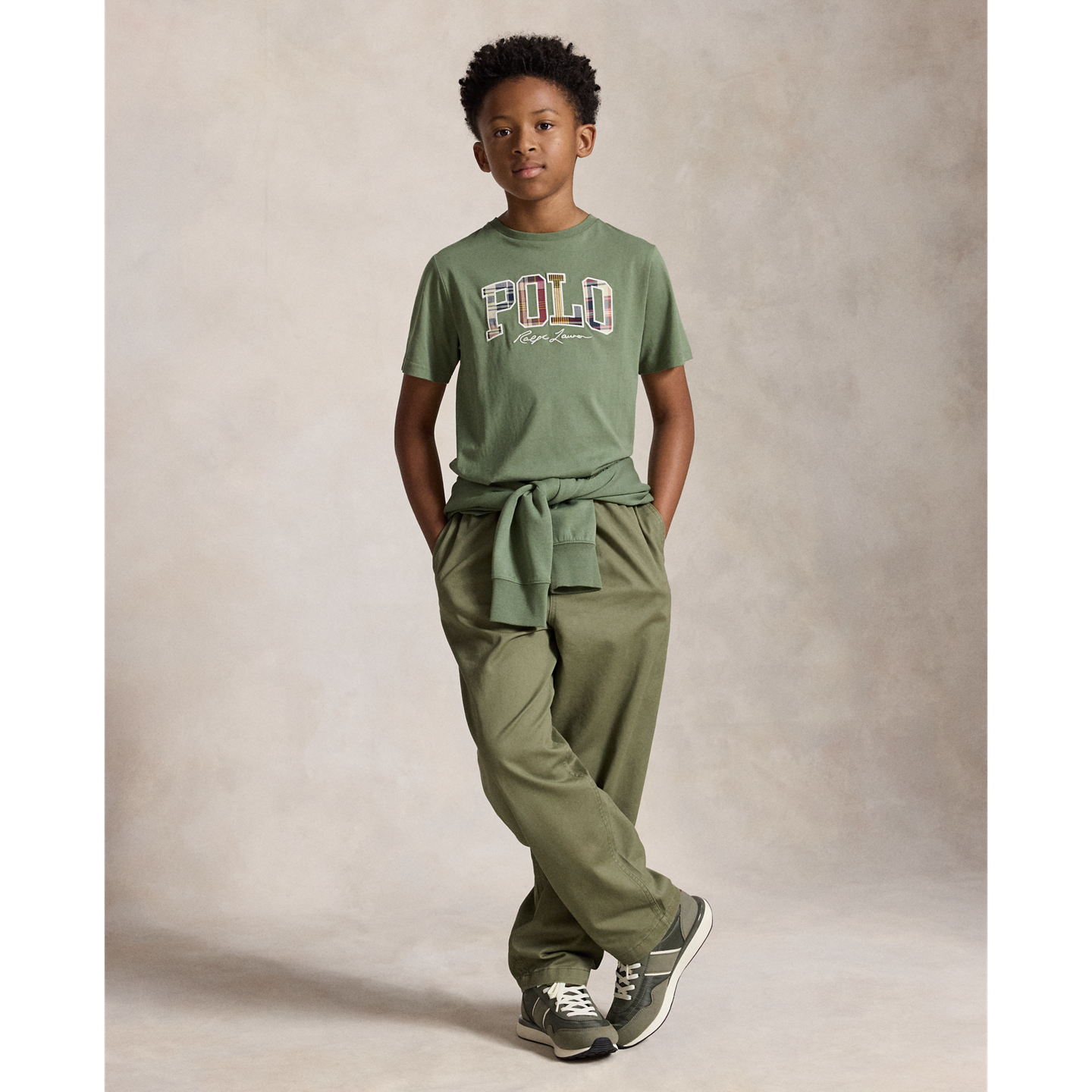 Детская футболка Ralph Lauren Madras-Logo Cotton Jersey, цвет: Зелёный — фото 2