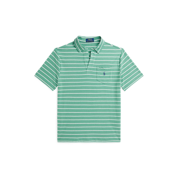 Polo de algod&oacute;n y lino con rayas Boys 6-14 Years en Verde Haven/blanco Deck. 1