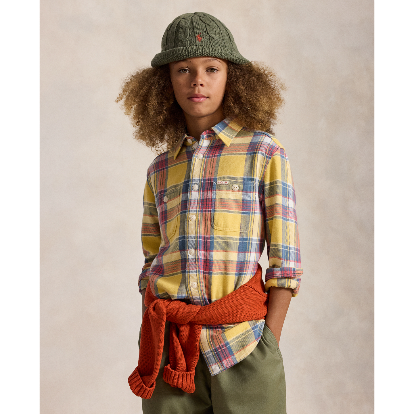 Детские рубашки Ralph Lauren Plaid Cotton Flannel Workshirt, цвет: Синий / Красный разноцветный — фото 4