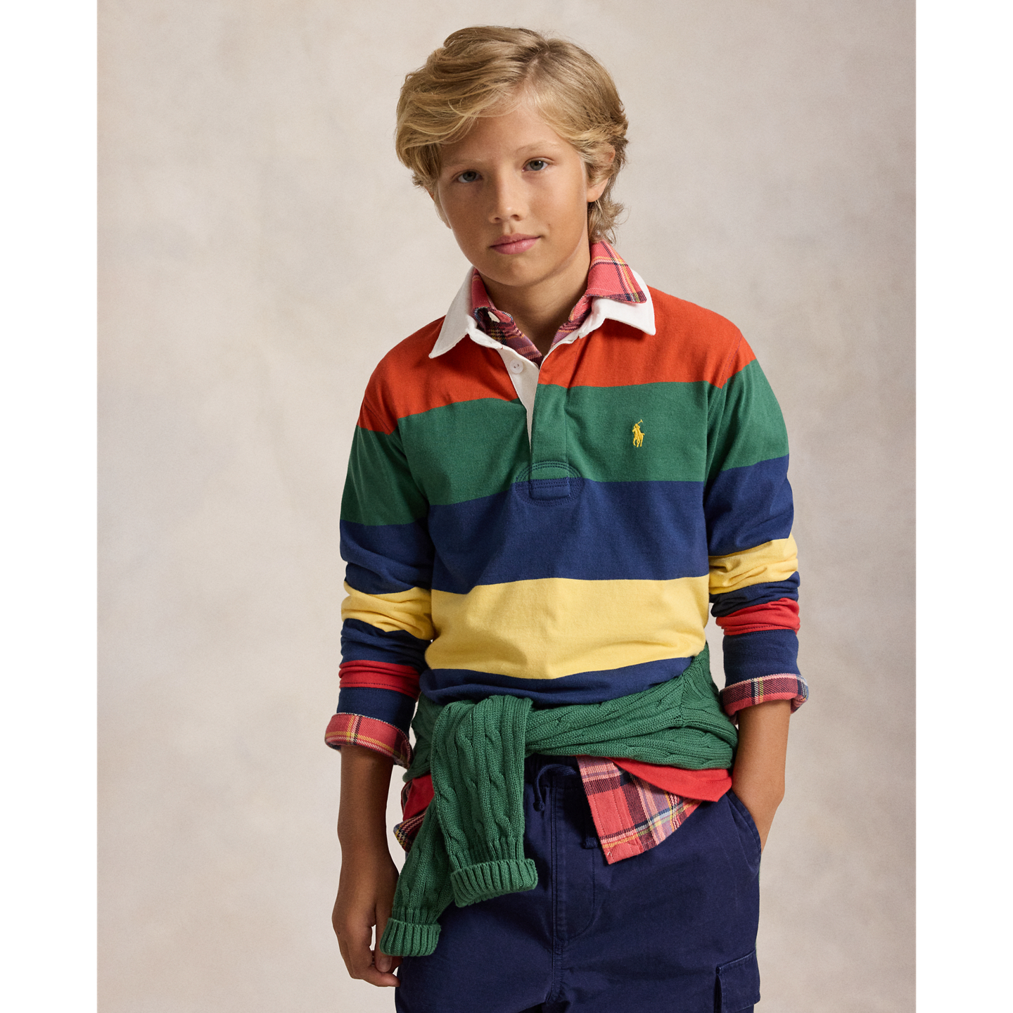 Детская рубашка Ralph Lauren Striped Cotton Rugby, цвет: Красный разноцветный — фото 4