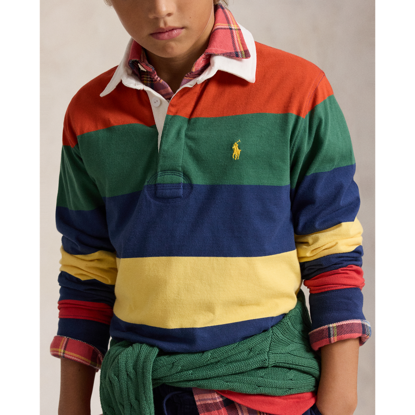 Детская рубашка Ralph Lauren Striped Cotton Rugby, цвет: Красный разноцветный — фото 3