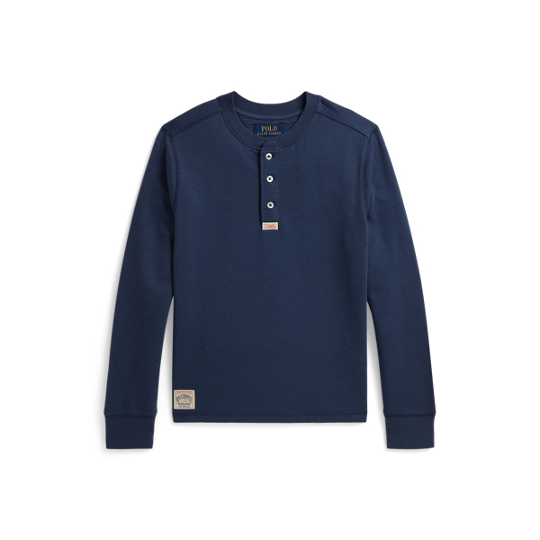 Rustic Navy Waffle-Knit Henley Shirt Boys 8-20 1