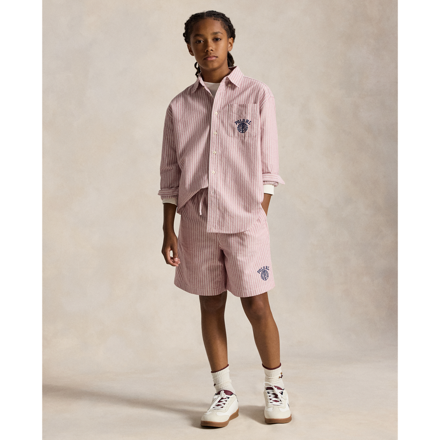 Шорты Ralph Lauren Big Fit Striped Cotton Oxford Short, цвет: Бордовый белый — фото 4