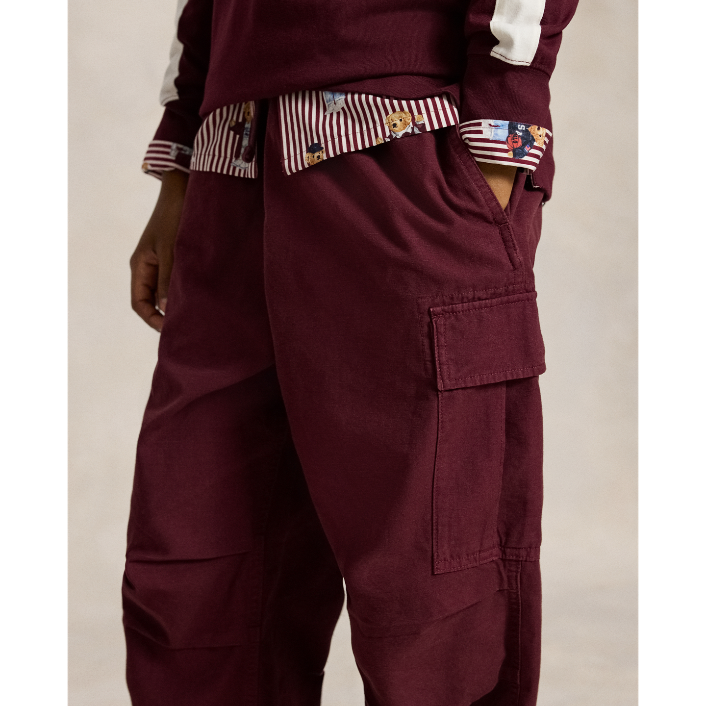 Детские брюки Ralph Lauren Big Fit Cotton Ripstop Cargo, цвет: Насыщенный рубиновый — фото 3