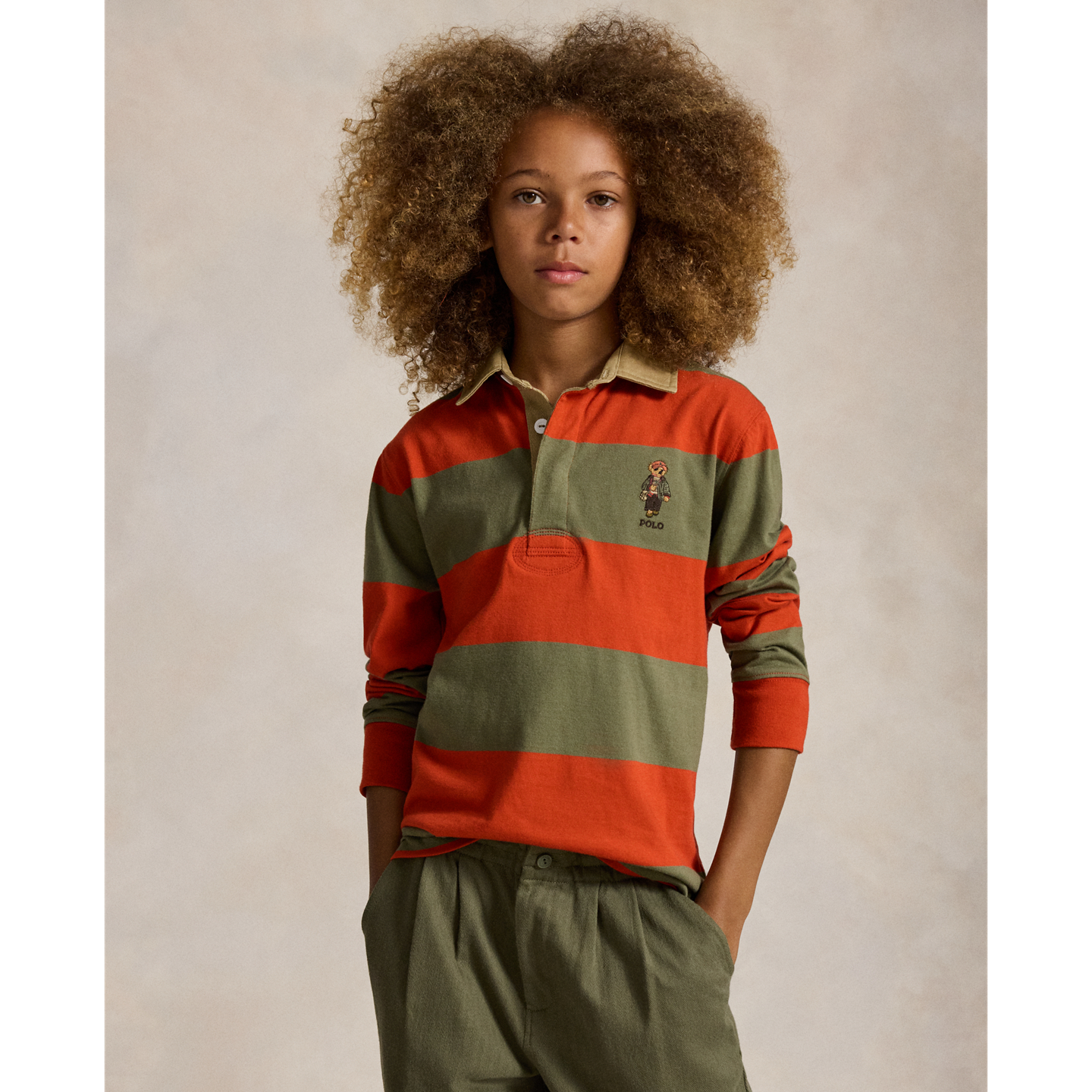 Детская рубашка Ralph Lauren Polo Bear Cotton Rugby, цвет: Оранжевый разноцветный — фото 4