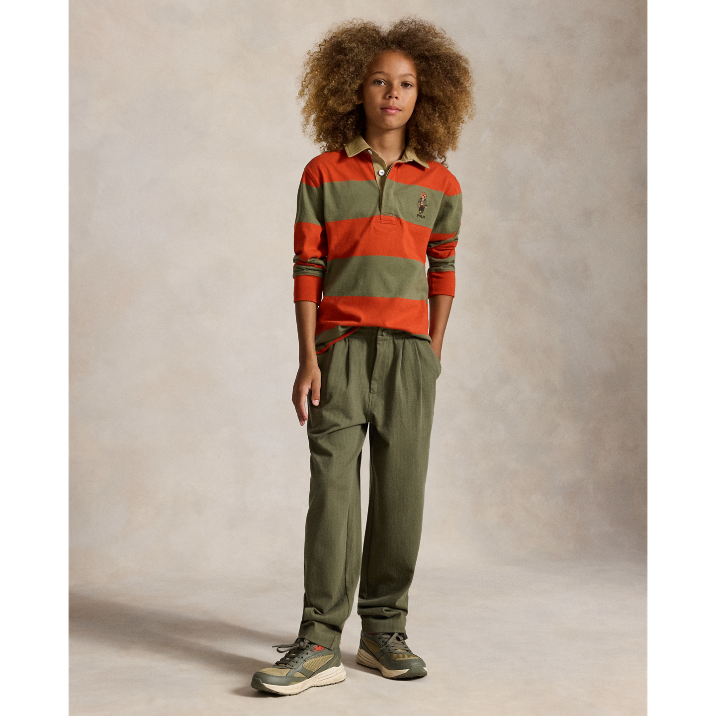 Детская рубашка Ralph Lauren Polo Bear Cotton Rugby, цвет: Оранжевый разноцветный — фото 2