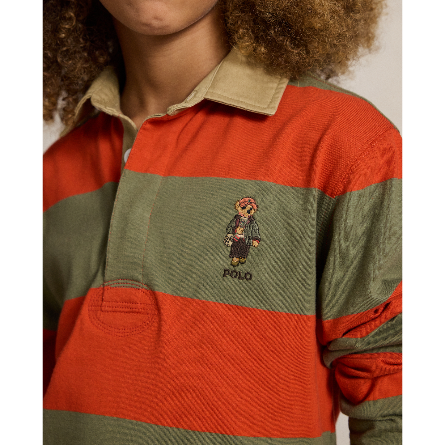 Детская рубашка Ralph Lauren Polo Bear Cotton Rugby, цвет: Оранжевый разноцветный — фото 3