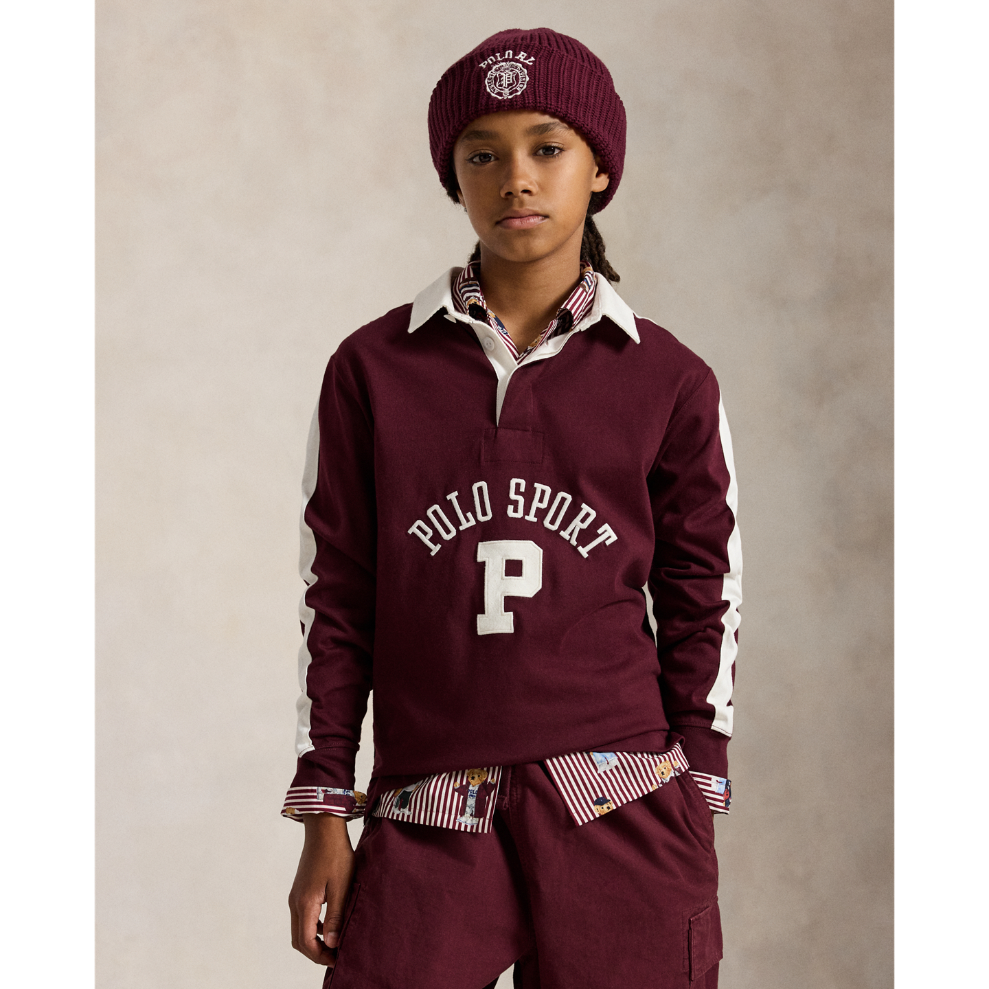 Детская рубашка Ralph Lauren Polo Sport Cotton Rugby, цвет: Насыщенный рубиновый — фото 4