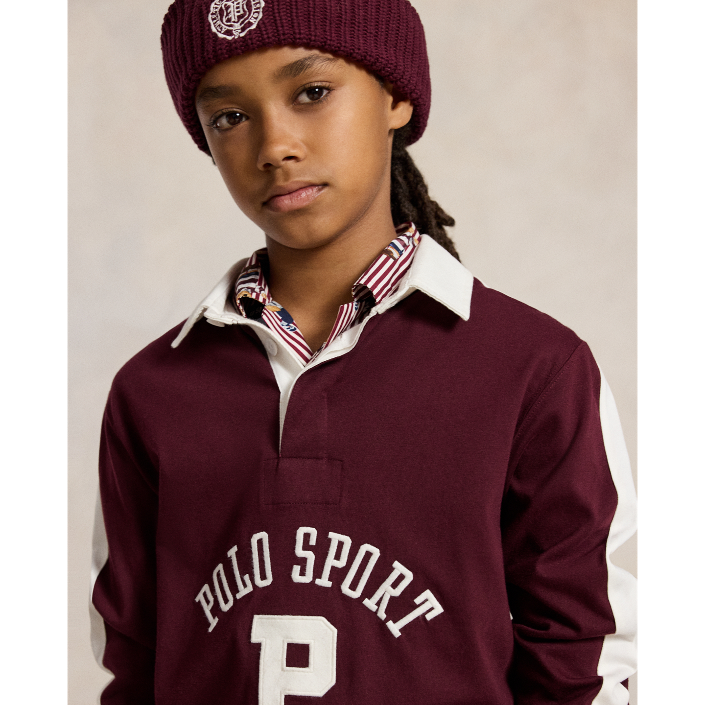 Детская рубашка Ralph Lauren Polo Sport Cotton Rugby, цвет: Насыщенный рубиновый — фото 3